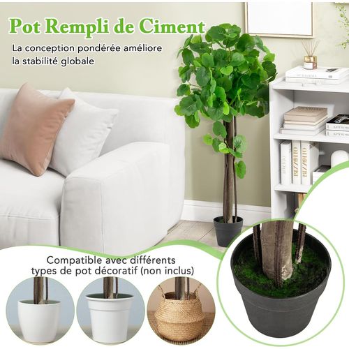 Arbre Artificiel De Pommier Crabe 110 Cm, Fausse Plante En Pot Rempli De Ciment
