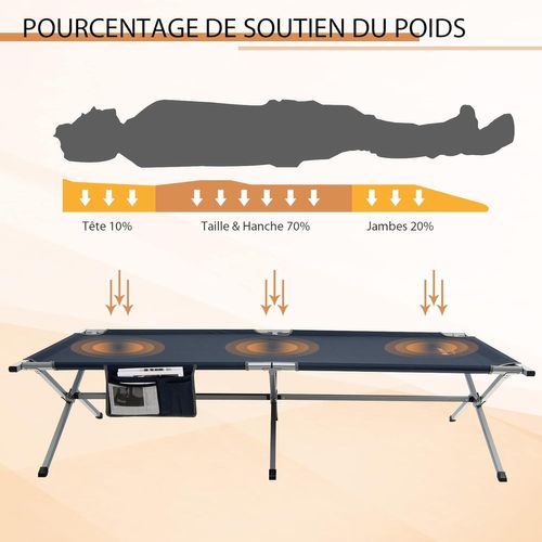 Lit De Camp Pliable 1 Personne, Lit De Camping En Tissu Oxford Avec Cadre En Métal, 190 X 67 X 42 Cm