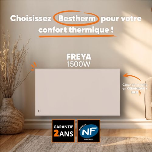 Radiateur Électrique Fixe à Inertie Sèche Céramique+film 1500w Freya Horizontal Blanc