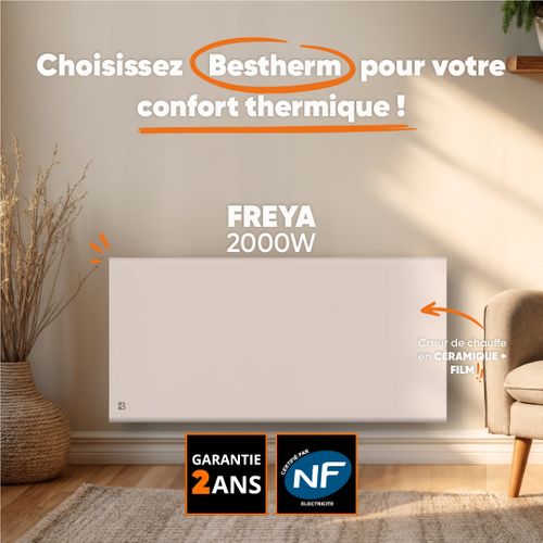 Radiateur Électrique Fixe à Inertie Sèche Céramique+film 2000w  Freya Horizontal Blanc