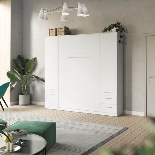 Lit Escamotable +2 Placards V 120x200+(50x2)cm Standard Blanc/blanc