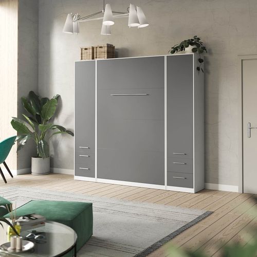 Lit Escamotable +2 Placards V 120x200+(50x2)cm Standard Blanc/anthracite