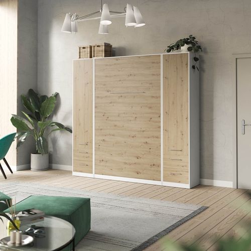 Lit Escamotable +2 Placards V 120x200+(50x2)cm Standard Blanc/chêne Sauvage