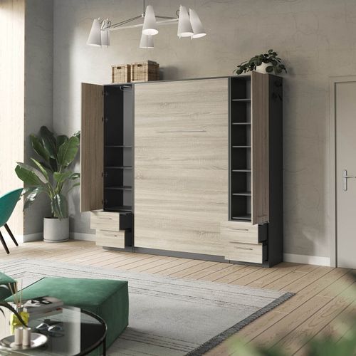 Lit Escamotable +2 Placards V 120x200+(50x2)cm Standard Anthracite/chêne Sonoma