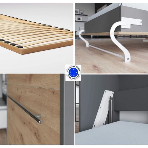 Lit Escamotable +2 Placards V 120x200+(50x2)cm Standard Anthracite/chêne Sauvage