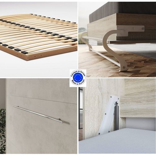 Lit Escamotable +2 Placards V 120x200+(50x2)cm Standard Chêne Sonoma/béton