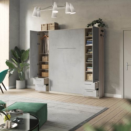 Lit Escamotable +2 Placards V 120x200+(50x2)cm Standard Chêne Sonoma/béton