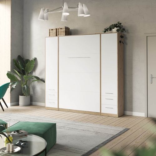 Lit Escamotable +2 Placards V 120x200+(50x2)cm Standard Chêne Sauvage/blanc