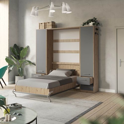 Lit Escamotable +2 Placards V 120x200+(50x2)cm Standard Chêne Sauvage/anthracite