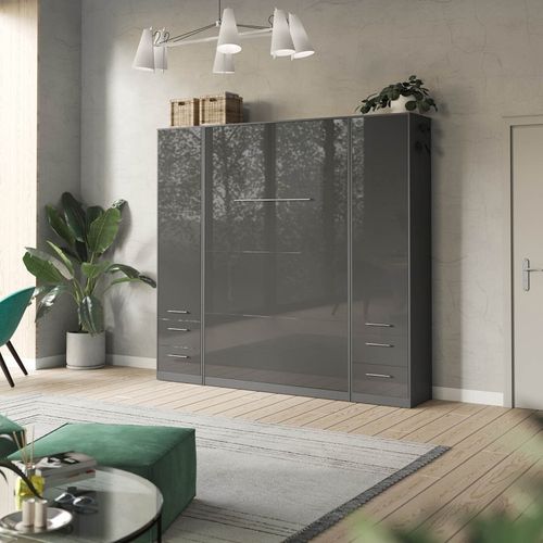 Lit Escamotable +2 Placards V 120x200+(50x2)cm Standard Anthracite/anthracite Brillant