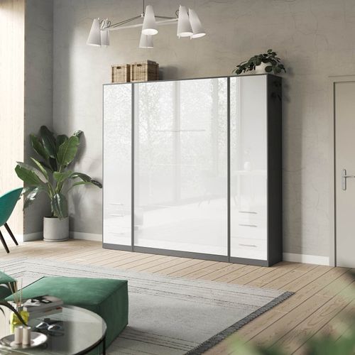 Lit Escamotable +2 Placards V 120x200+(50x2)cm Standard Anthracite/blanc Brillant