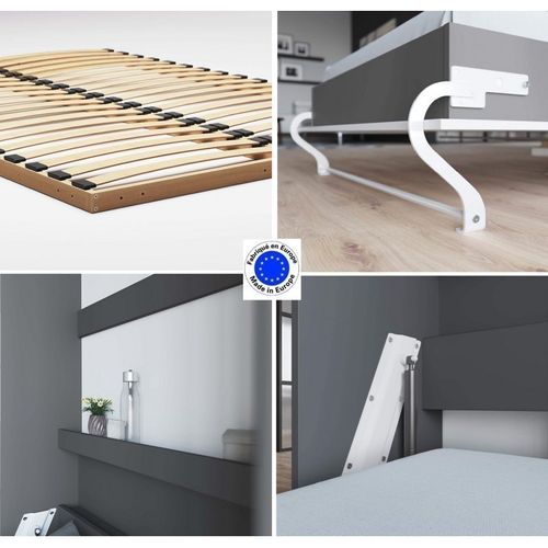 Lit Escamotable +2 Placards V 120x200+(50x2)cm Standard Anthracite/blanc Brillant