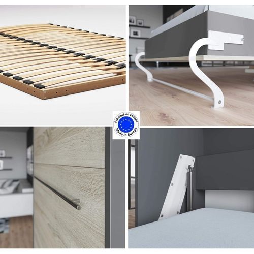 Lit Escamotable +2 Placards V 140x200+(50x2)cm Standard Anthracite/chêne Sonoma