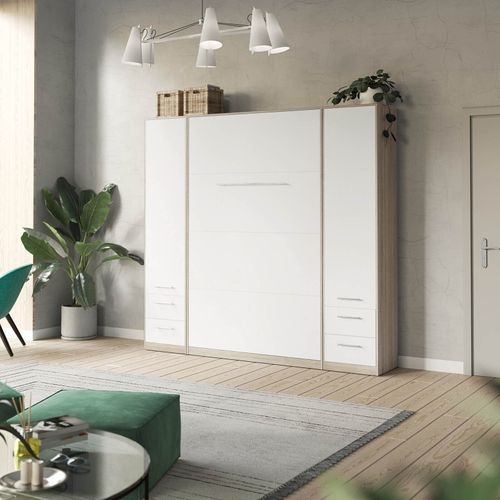 Lit Escamotable +2 Placards V 140x200+(50x2)cm Standard Chêne Sonoma/blanc