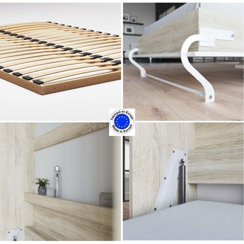 Lit Escamotable +2 Placards V 140x200+(50x2)cm Standard Chêne Sonoma/blanc