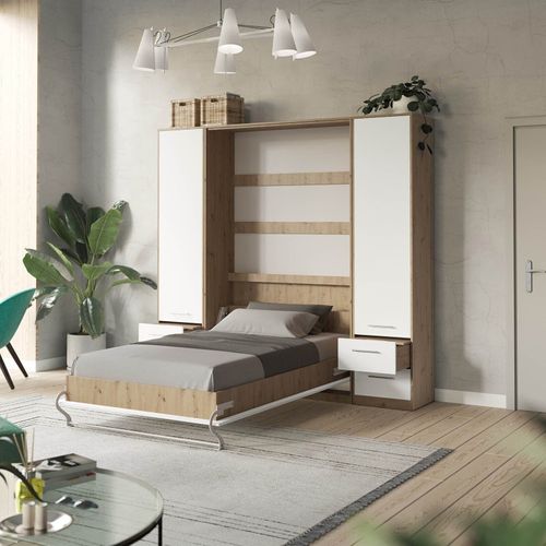 Lit Escamotable +2 Placards V 140x200+(50x2)cm Standard Chêne Sauvage/blanc