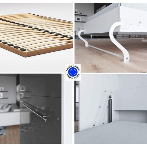 Lit Escamotable +2 Placards V 140x200+(50x2)cm Standard Blanc/anthracite Brillant