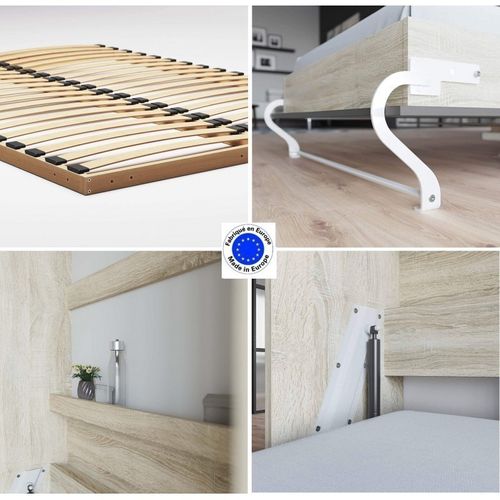 Lit Escamotable +2 Placards V 140x200+(50x2)cm Standard Chêne Sonoma/anthracite Brillant