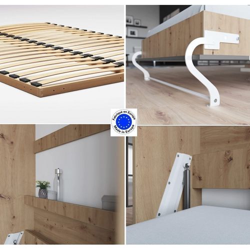 Lit Escamotable +2 Placards V 140x200+(50x2)cm Standard Chêne Sauvage/anthracite Brillant