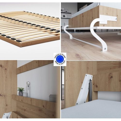 Lit Escamotable +2 Placards V 140x200+(50x2)cm Standard Chêne Sauvage/blanc Brillant