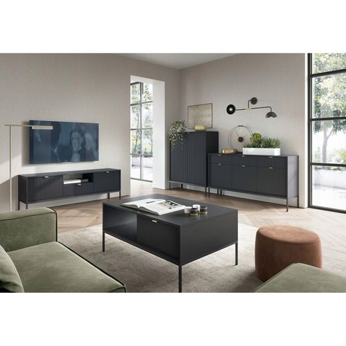 Meuble TV Noir 154x56x39cm Noemie Meuble Hi-fi Commode TV Sur Pied