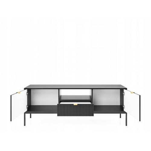 Meuble TV Noir 154x56x39cm Noemie Meuble Hi-fi Commode TV Sur Pied