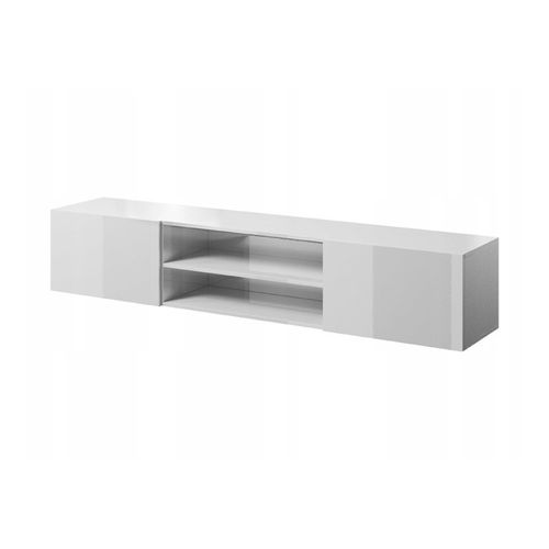Meuble TV Blanc Brillant 200x37x40 Cm Slika K à Suspendre Meuble Hi-fi 2 Portes Commode