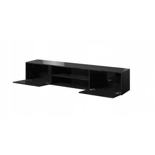 Meuble TV Noir Brillant 200x37x40 Cm Slika K à Suspendre Meuble Hi-fi 2 Portes Commode