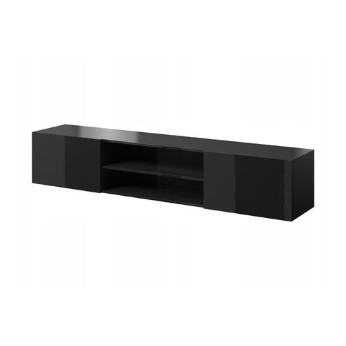 Meuble TV Noir Brillant 200x37x40 Cm Slika K à Suspendre Meuble Hi-fi 2 Portes Commode
