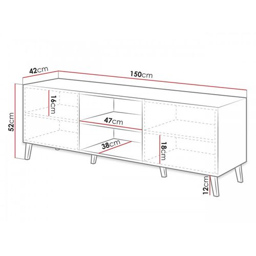 Meuble TV 150x52x42 Cm Blanc Abi Meuble Hi-fi Luxueux Sideboeard Sur Pied