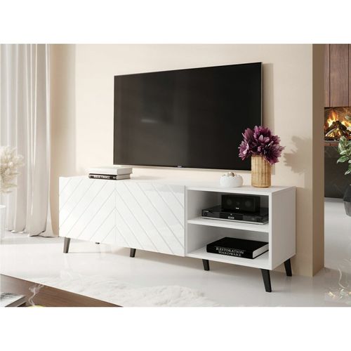 Meuble TV 150x52x42 Cm Blanc Abi Meuble Hi-fi Luxueux Sideboeard Sur Pied