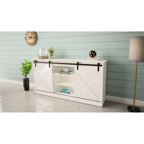 Buffet Rangement Universel Blanc 160x81x35cm Grange Porte Coulissante