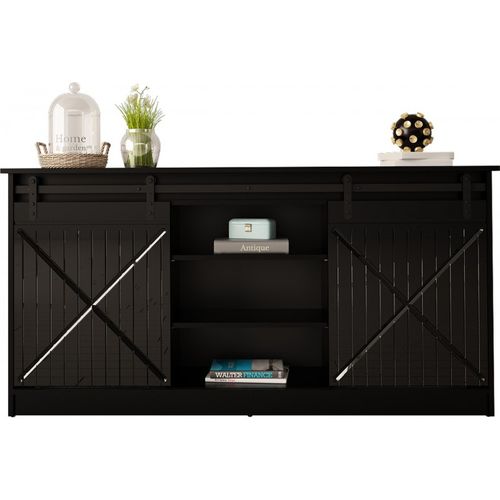 Buffet Rangement Universel Noir 160x81x35cm Grange Porte Coulissante