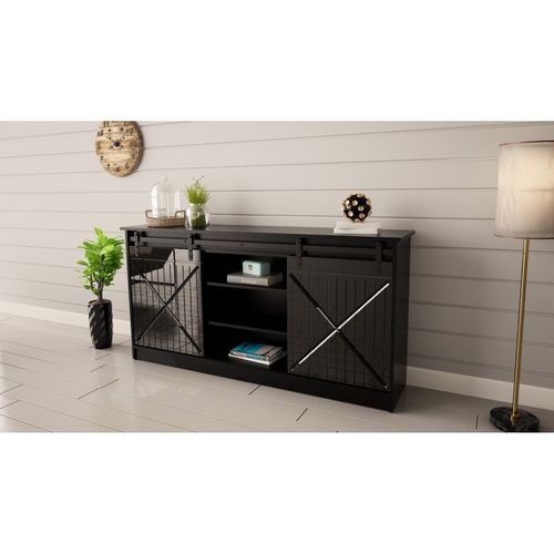 Buffet Rangement Universel Noir 160x81x35cm Grange Porte Coulissante