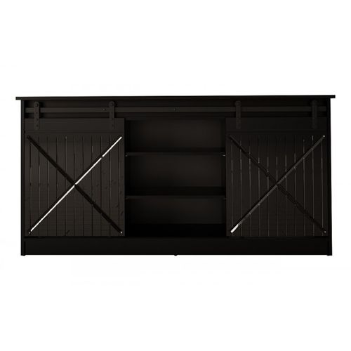 Buffet Rangement Universel Noir 160x81x35cm Grange Porte Coulissante