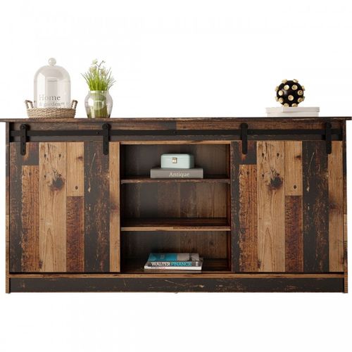 Buffet Rangement Universel Couleur Vieux Bois 160x81x35cm Grange Porte Coulissante