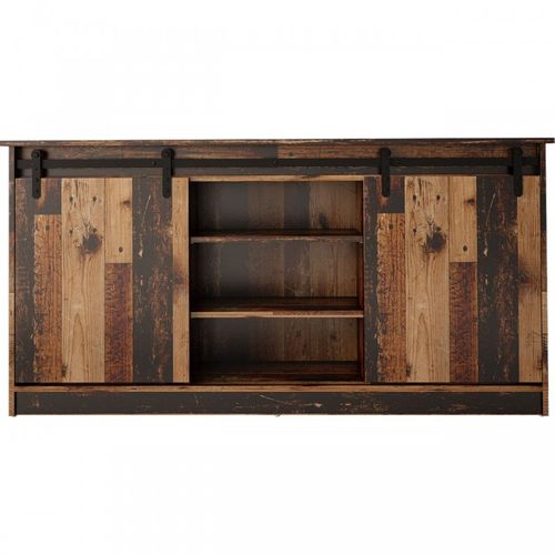 Buffet Rangement Universel Couleur Vieux Bois 160x81x35cm Grange Porte Coulissante