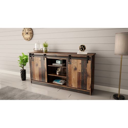 Buffet Rangement Universel Couleur Vieux Bois 160x81x35cm Grange Porte Coulissante