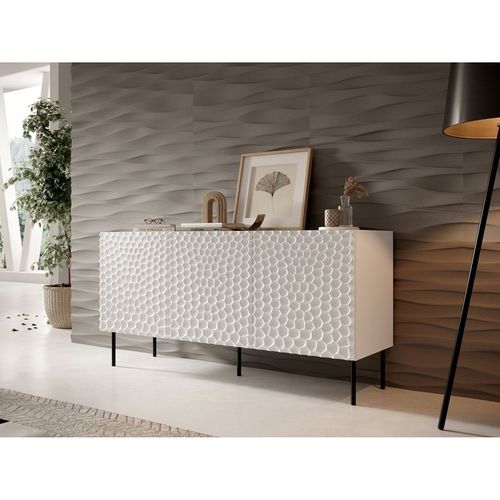 Commode De Rangement Meuble Universel 152x75x43cm Sur Pied Blanc Mat Hoti