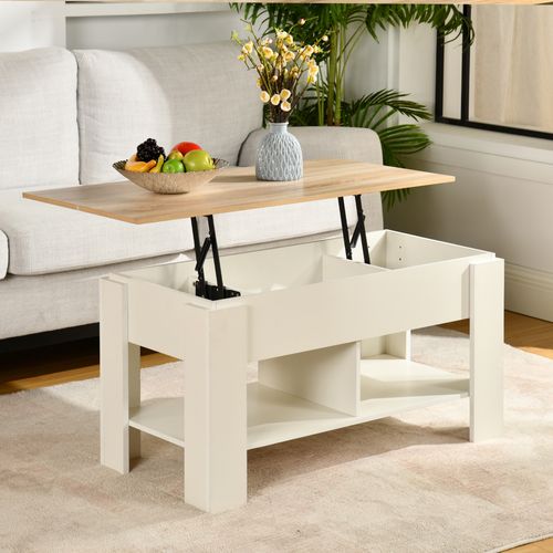 Urban Meuble Table basse relevable effet bois et blanc 96x50 cm