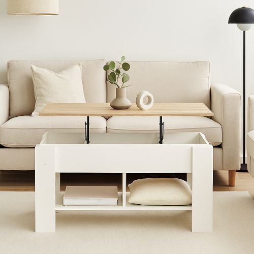 Urban Meuble Table basse relevable effet bois et blanc 96x50 cm