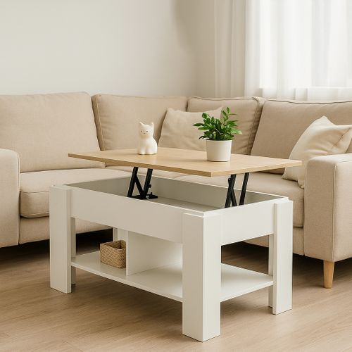 Urban Meuble Table basse relevable effet bois et blanc 96x50 cm