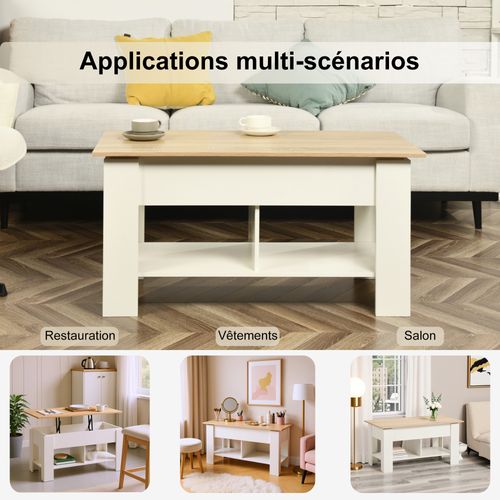 Urban Meuble Table basse relevable effet bois et blanc 96x50 cm