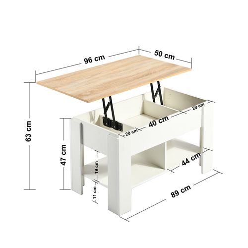Urban Meuble Table basse relevable effet bois et blanc 96x50 cm