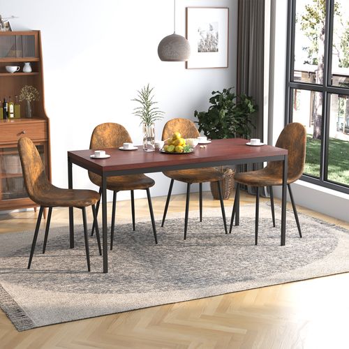 Lot De 4 Chaises Scandinave Retro Marron Suede Salle à Manger Salon Bureau Chambre Vintage