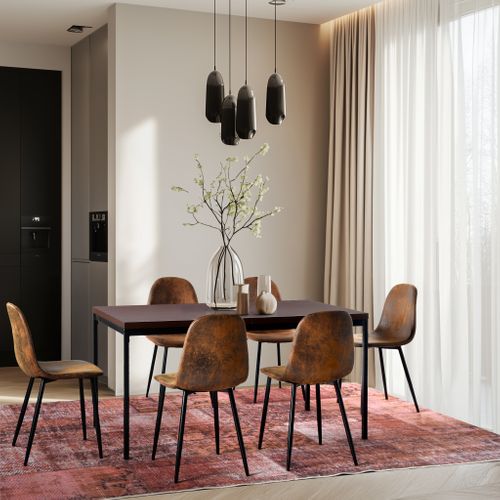 Lot De 4 Chaises Scandinave Retro Marron Suede Salle à Manger Salon Bureau Chambre Vintage