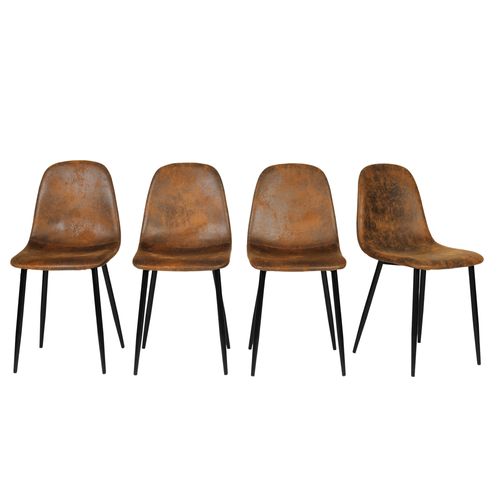 Lot De 4 Chaises Scandinave Retro Marron Suede Salle à Manger Salon Bureau Chambre Vintage