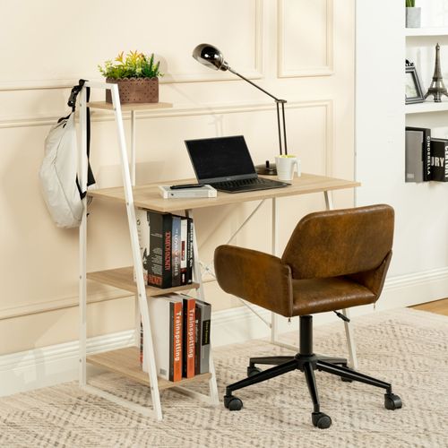 Chaise De Bureau Vintage En Tissu Suède Réglable Et 5 Roulettes