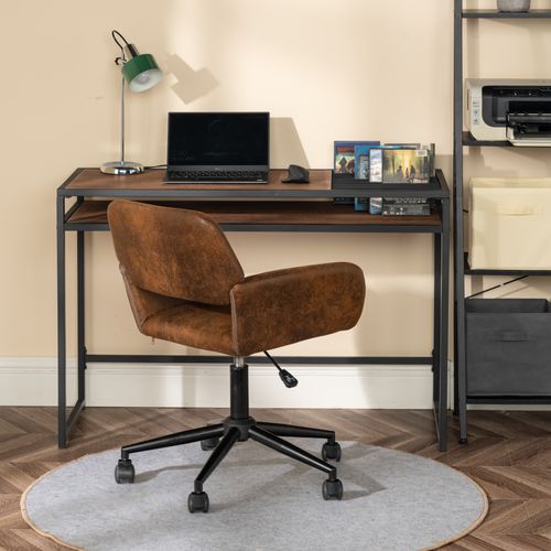 Chaise De Bureau Vintage En Tissu Suède Réglable Et 5 Roulettes