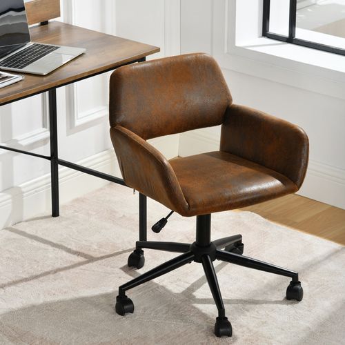 Chaise De Bureau Vintage En Tissu Suède Réglable Et 5 Roulettes